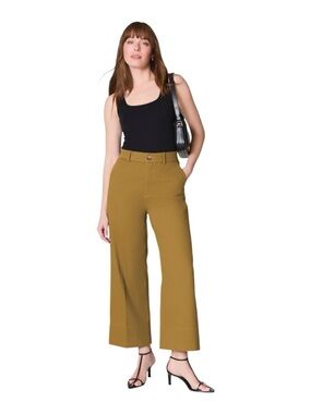 Spanx Stretch Twill Cropped Wide Leg Pants 1X Tall Tan High Rise Casual Office